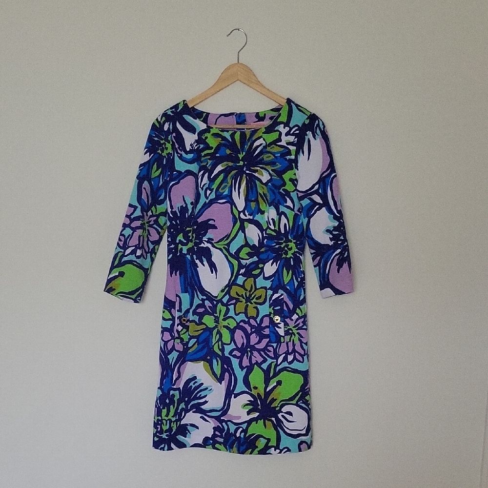 Lilly Pulitzer Charlene Shift Dress Y2K "Spectrum Blue Catwalk" Coquette Size S
